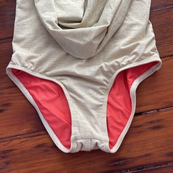 LUXE by Lisa Vogel plunge gold cowl scoop back one piece swimsuit with pads 6 - Picture 3 of 7